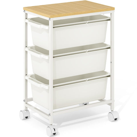 KINGBOARD 3 Drawers Storage Trolley on Wheels, White