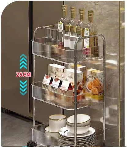 Multibao 2/3/4 Tier Storage Trolley on Wheels - Acrylic Shelf Bathroom Spa System - Salon Beauty Cart (4 Tier 40 * 28.5 * 90cm)