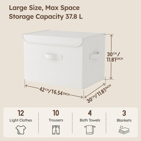 Homsorout Foldable Storage Boxes with Lids - Wardrobe Organiser Bin with Handle Large Fabric Basket Containers for Clothes, Book, Shelf, Office