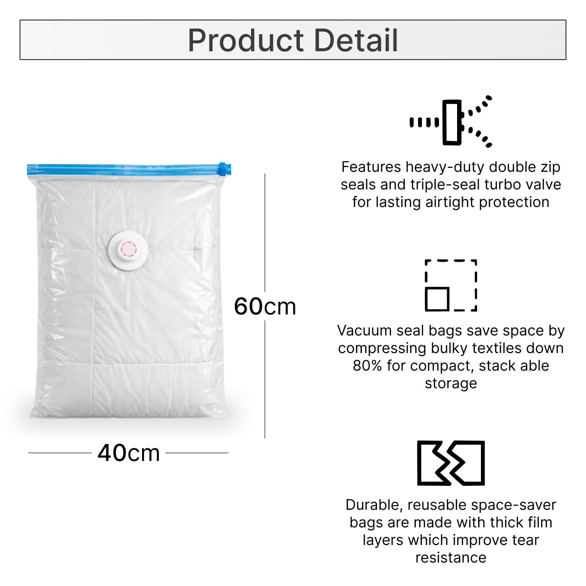 DOMIRA Vacuum Storage Bags – Space Saver Bags For Clothes, Duvets, Travel – Airtight Compression Seal – Reusable, Heavy Duty Vacuum Bags (Small, 3PK)
