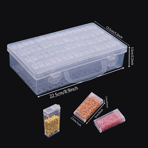 Huacan Diamond Painting Storage Boxes 64 Slots Transparent Diamond Art Kit Accessories with 1 Pcs Sticker Tools