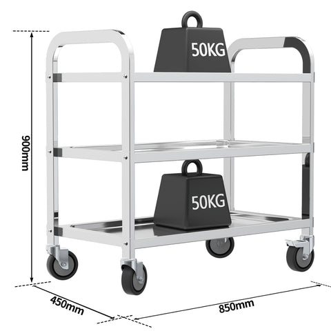 TAIMIKO 3-Tier Stainless Steel Kitchen Trolley Cart Large Serving Trolley