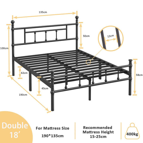 APEXTELLA HOME Bed Frame Double Bed Modern Style with Headboard and Footboard Black Metal Slat Support and 42cm Underbed Storage Space Easy Assembly