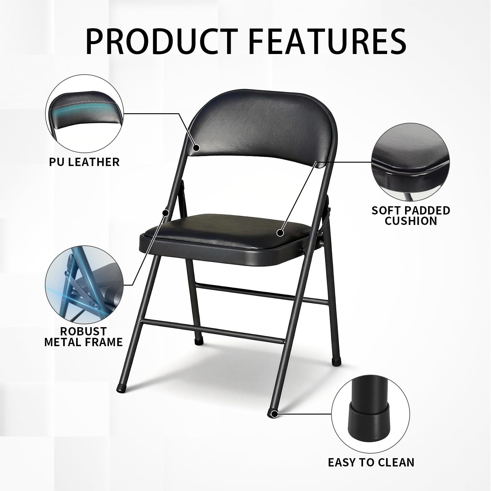 CHAIRABLE Folding Table and Chairs Set with Padded Seats, Black