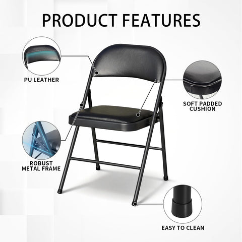 CHAIRABLE Folding Table and Chairs Set with Padded Seats, Black
