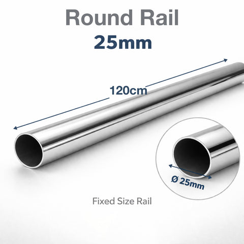 Round Wardrobe Rail 25mm Polished Chrome Hanging Tube for Wardrobes & Cupboards (1200mm (1.2m) ~47.2″)