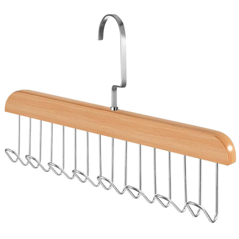 Belt Hanger With 8 Hooks, 360° Rotating Wooden Tie Rack