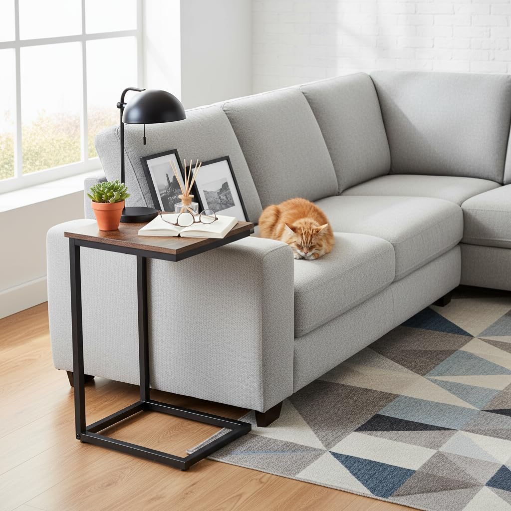 AMHANCIBLE C-Shaped Side Table, Side Table Living Room, Sofa Table Set of 2