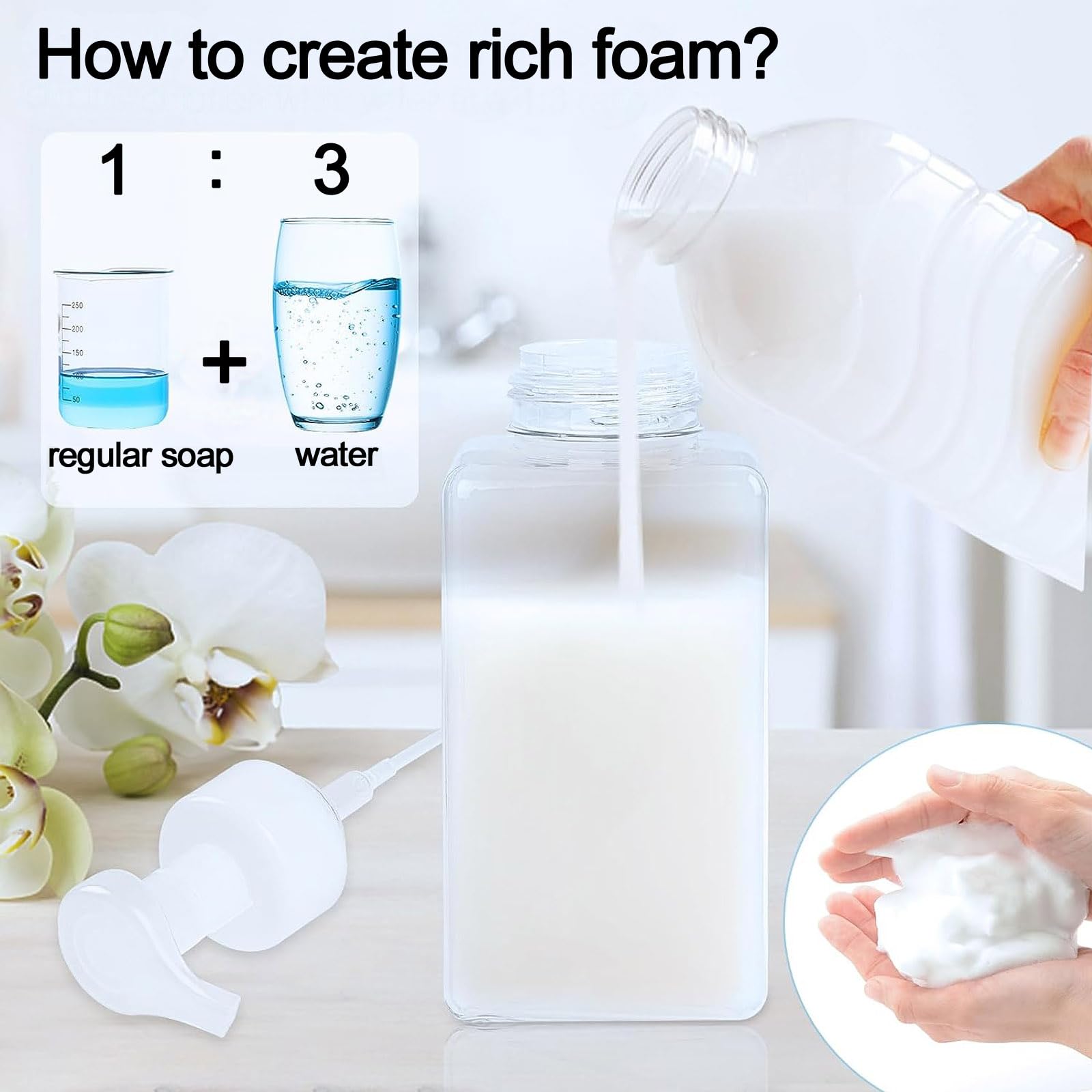 Apstaqeoo Foaming Soap Dispenser, 2Pcs 450ml Hand Soap Dispenser Refillable Foam Soap Liquid Pump Bottles Empty Plastic Shampoo Body Wash Container