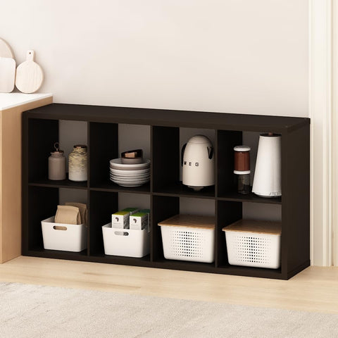 Furinno HERMITE Kitchen Island, 8-Cube Coffee Bar, Kitchen Storage, Bakers Rack, for Pantry Organizers and Storage, Kitchen Organization, Black Oak