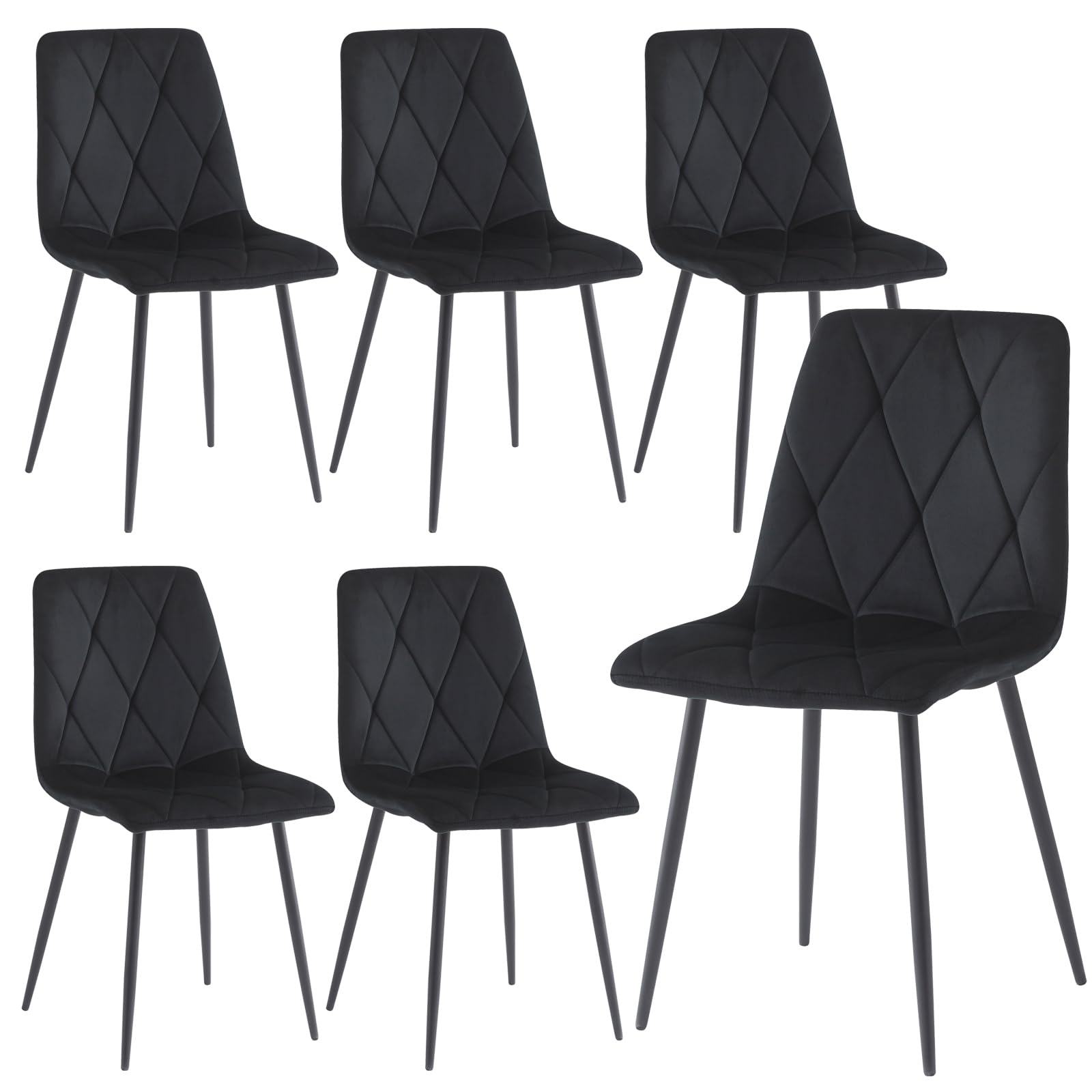 Artist Hand Set of 6 Dining Chairs for Dining Room Living Room, Velvet Fabric Kitchen Chairs Set with Upholstered Seat Backrest Solid Metal Legs