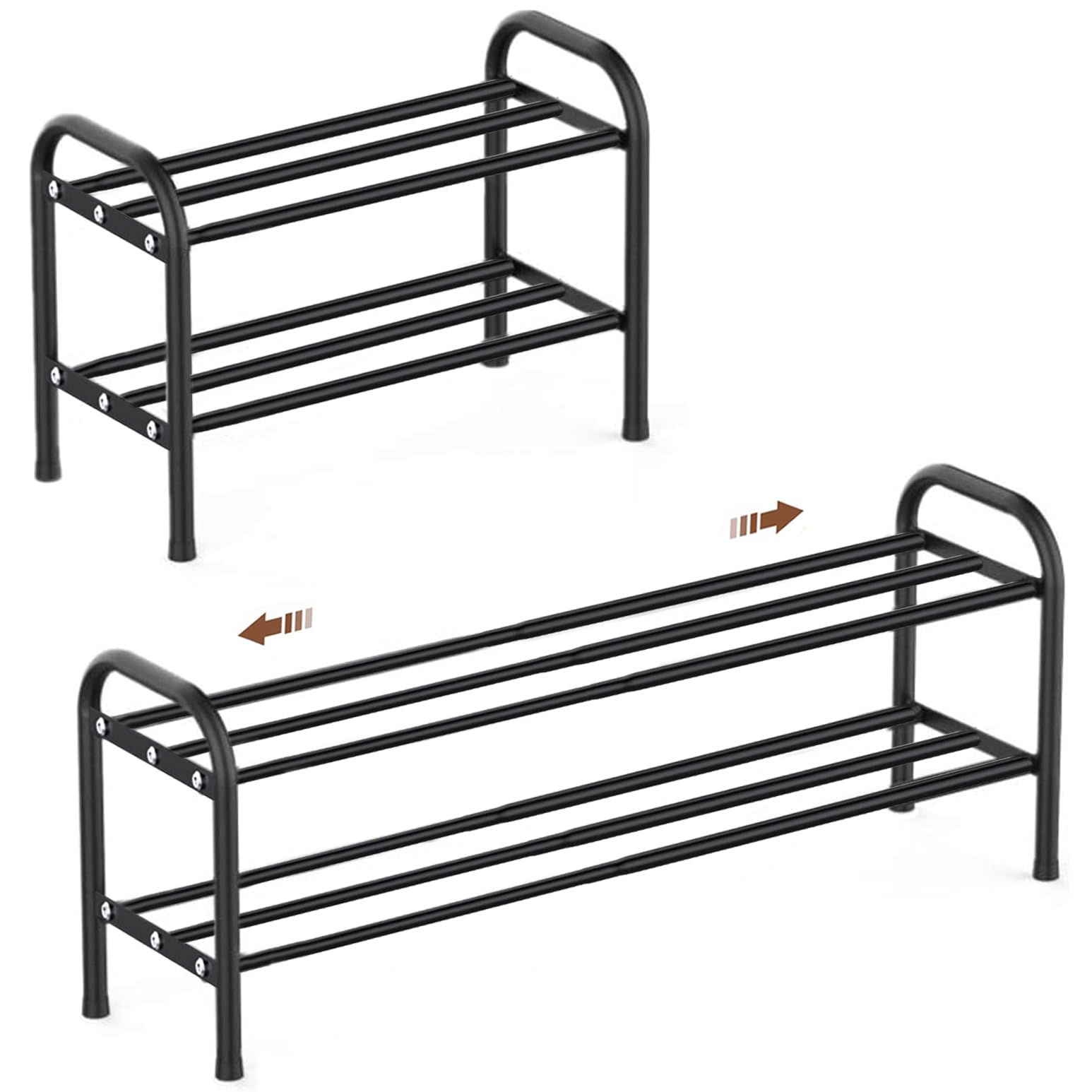 Expandable Shoe Rack, 2 Levels, Adjustable Metal Shoe Storage, 45 to 80 cm, Space Saving for Small Space, Hallway