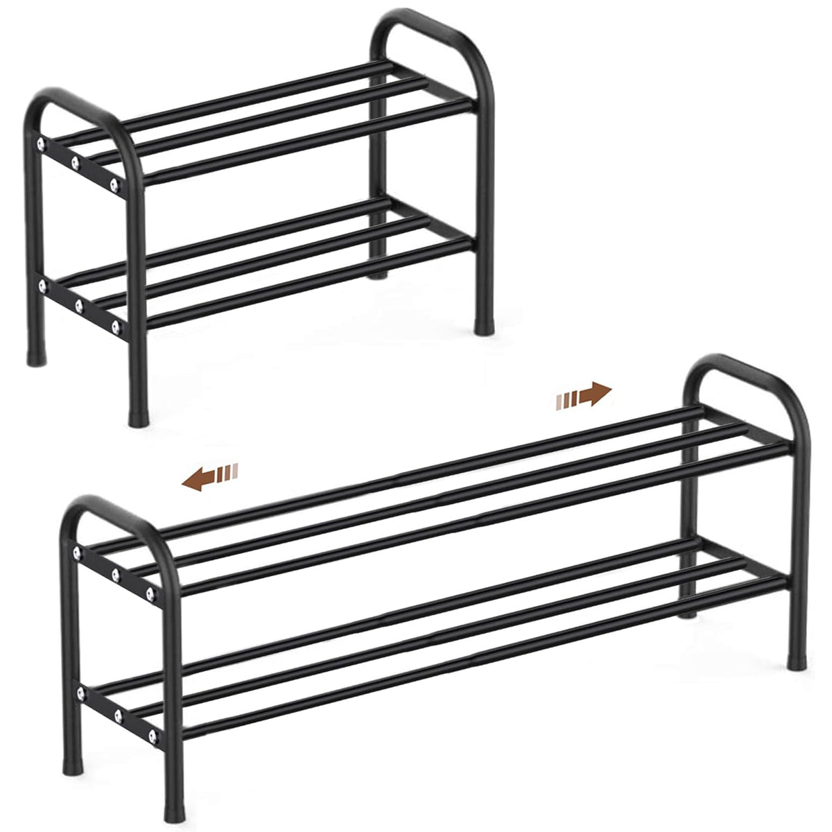 Expandable Shoe Rack, 2 Levels, Adjustable Metal Shoe Storage, 45 to 80 cm, Space Saving for Small Space, Hallway