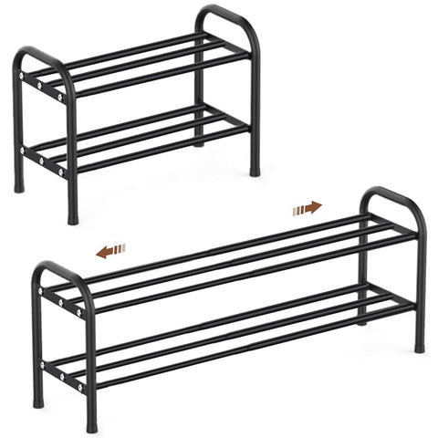 Expandable Shoe Rack, 2 Levels, Adjustable Metal Shoe Storage, 45 to 80 cm, Space Saving for Small Space, Hallway