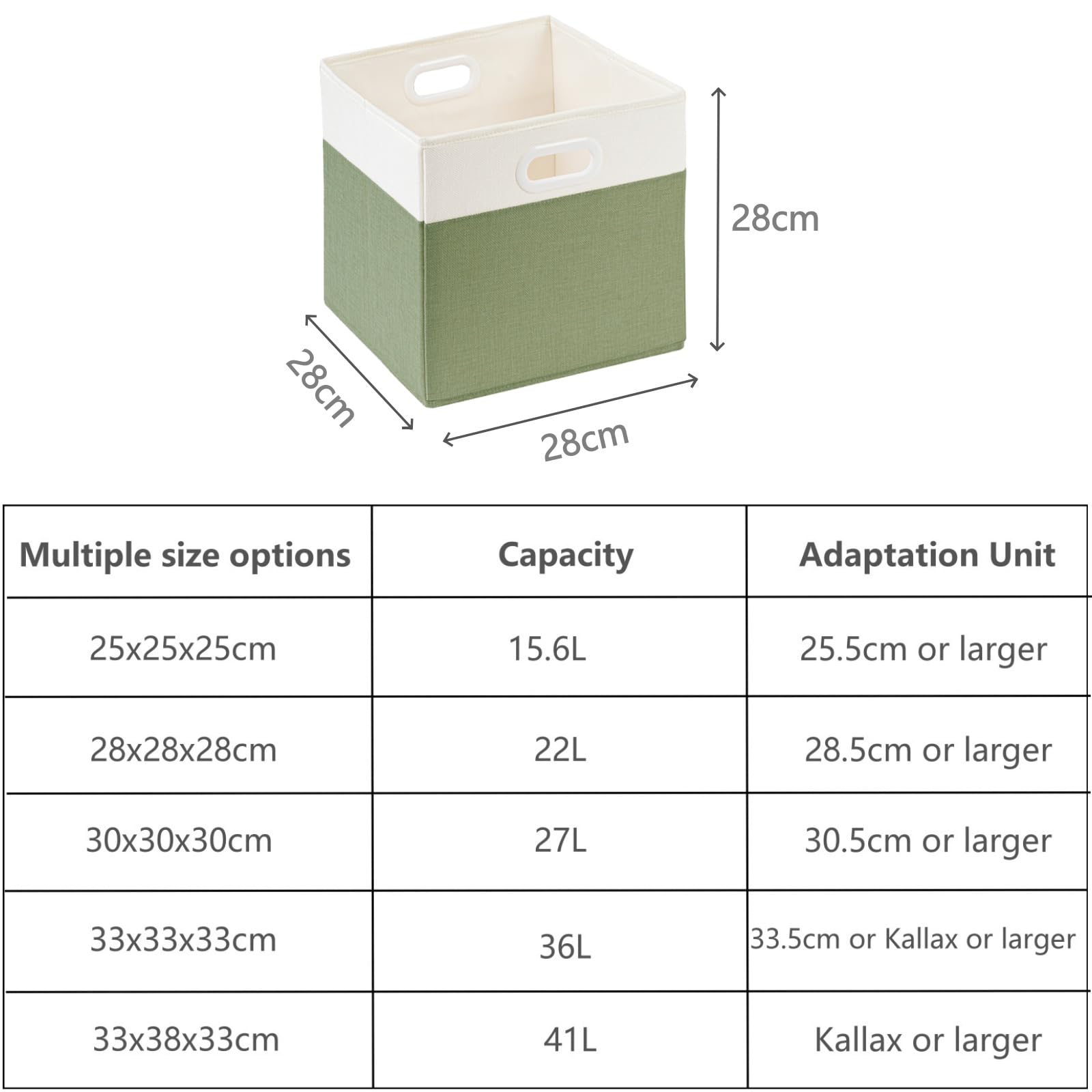 SOCOHOME Fabric Cube Storage Boxes,28x28x28cm Foldable Storage Baskets for Toys Nursery Closet(Green/White, Set of 4)