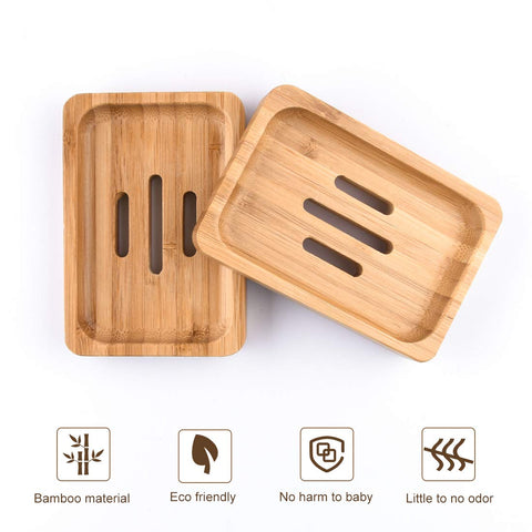 Gurkkst 2 PACK Natural Wooden Bamboo Soap Dish Storage Holder Soap Holder for Bathroom Shower Soap Dish Container Hand Craft for Soap,Sponges and More