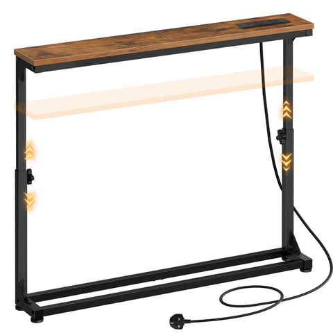 HOOBRO Slim Console Table with Adjustable Height (63.5-83.5 cm), Behind Sofe Table with Charging Station, 100 cm Narrow Console Table for Hallway