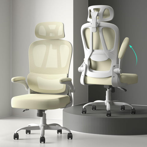 Submi Office Chairs, Ergonomic Computer Chair for Adults, Breathable Mesh Desk Chair with Lumbar Support & Flip-up Armrests, Mid-Back PC Office Chair