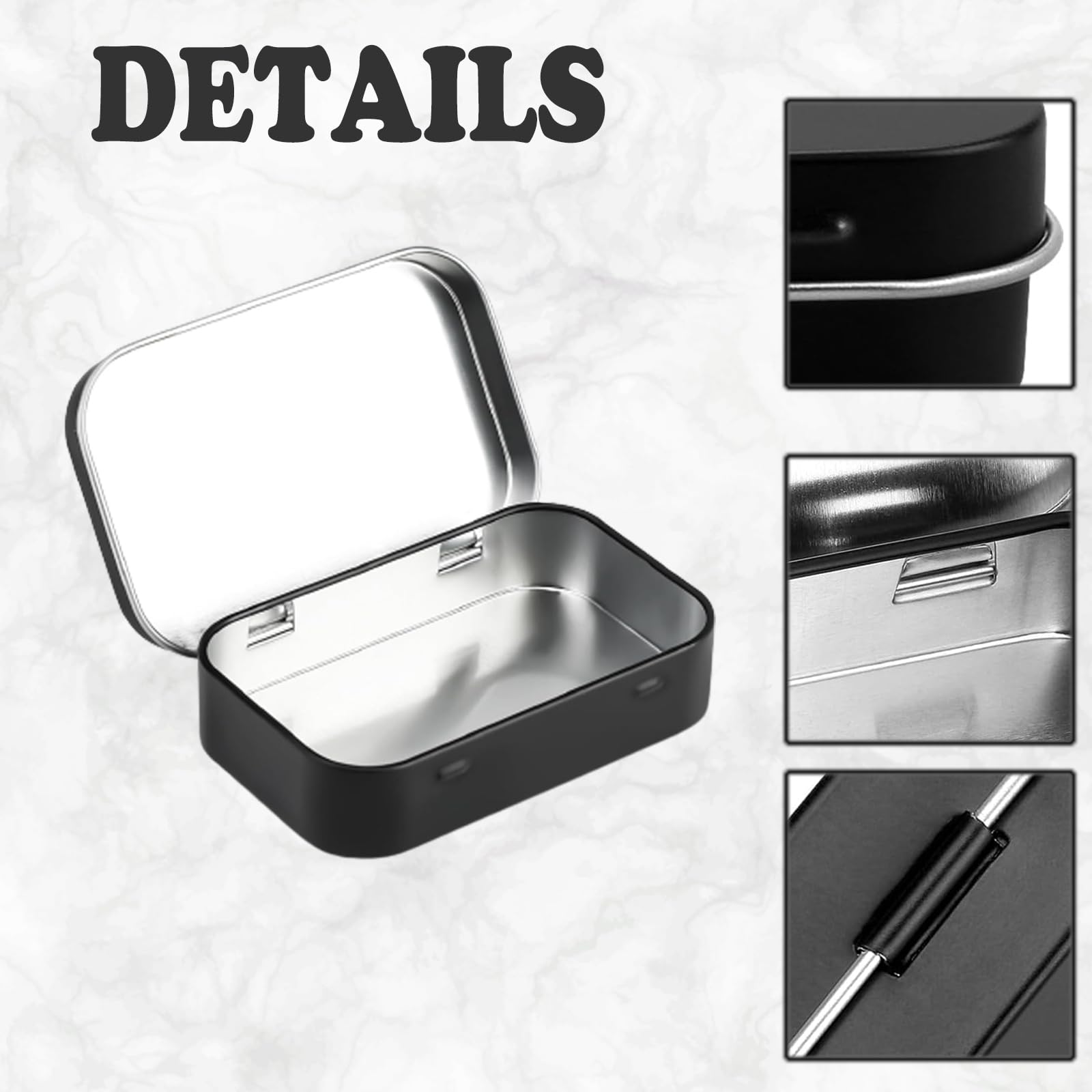 LPMXYW 2 PCS Rectangular Small Tin Boxes With Lid - Black Storage Box for Candy, Key, Earring, Coin Organizer - Mini Portable Box