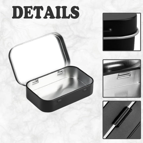 LPMXYW 2 PCS Rectangular Small Tin Boxes With Lid - Black Storage Box for Candy, Key, Earring, Coin Organizer - Mini Portable Box