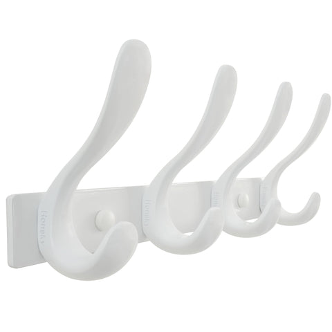 HONSKY Wall Coat Rack, Towel Rack,Metal Wall Coat Hanger with 4 Double Hooks (8 Hook), for Hanging Coat, Hat, Bag, in Hallway Entryway, White