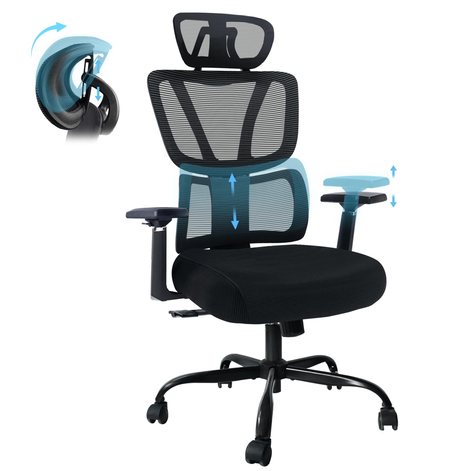 GGCIR High Back Office Chair,Ergonomic Big and Tall Desk Chair with Lumbar Support,3D Armrests,Adjustable Headrest,Comfortable Office Chairs for Home
