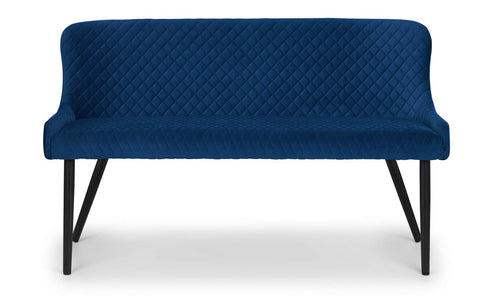 Julian Bowen Luxe Dining Bench for 2, High Back, Velvet, Blue - H82xW143cm