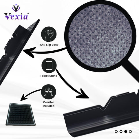 Vexia Couch Caddy Sofa Arm Tray with Phone & Tablet Holder | Flexible Black Bamboo Armrest Table for Drinks, Remotes & Snacks