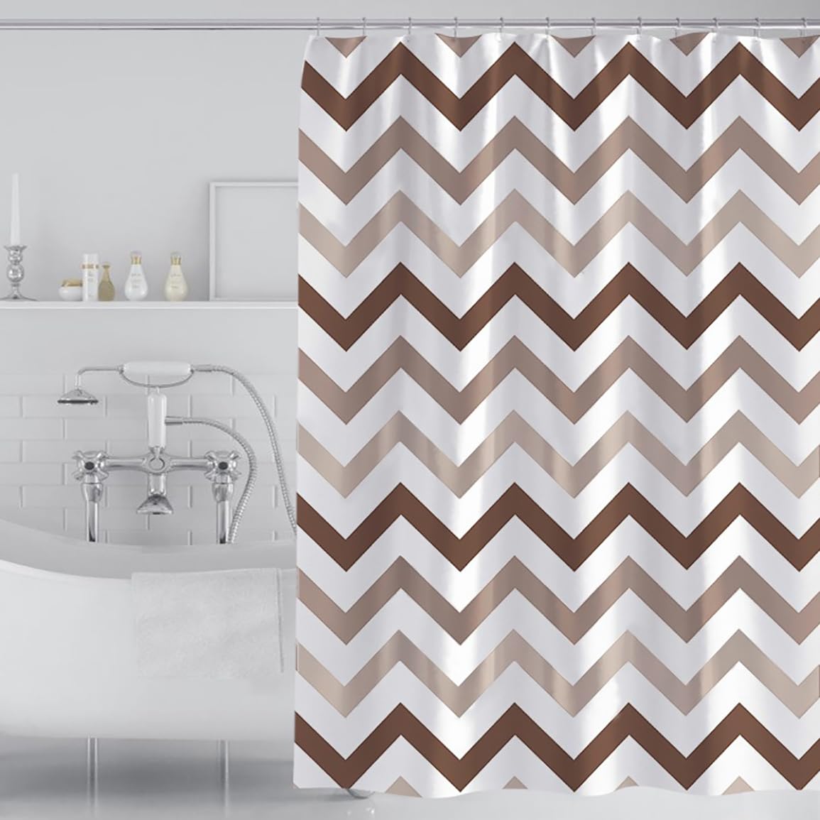 FSZhenZuan Shower Curtain 200x200cm Drop Water Repellent Shower Curtain with Hooks Washable Polyester Fabric Geometric Waves Decorative Bathroom