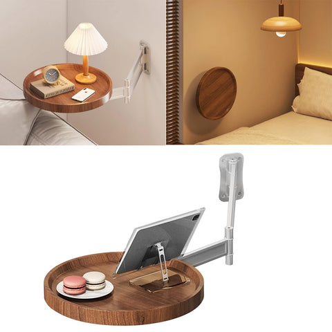 Ysislybin Round Wall-Mounted Folding Table, 720° Freely Adjustable Foldable Wall Desk Foldable Wall Bedside Table Space-Saving For Bedroom Living