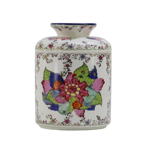 SYNWISH Tobacco Leaf Pattern Floral Round Porcelain Tissue Box Cover 6.7", Facial Tissue Holder Storage for Bathroom Vanity, Countertops, Dressers
