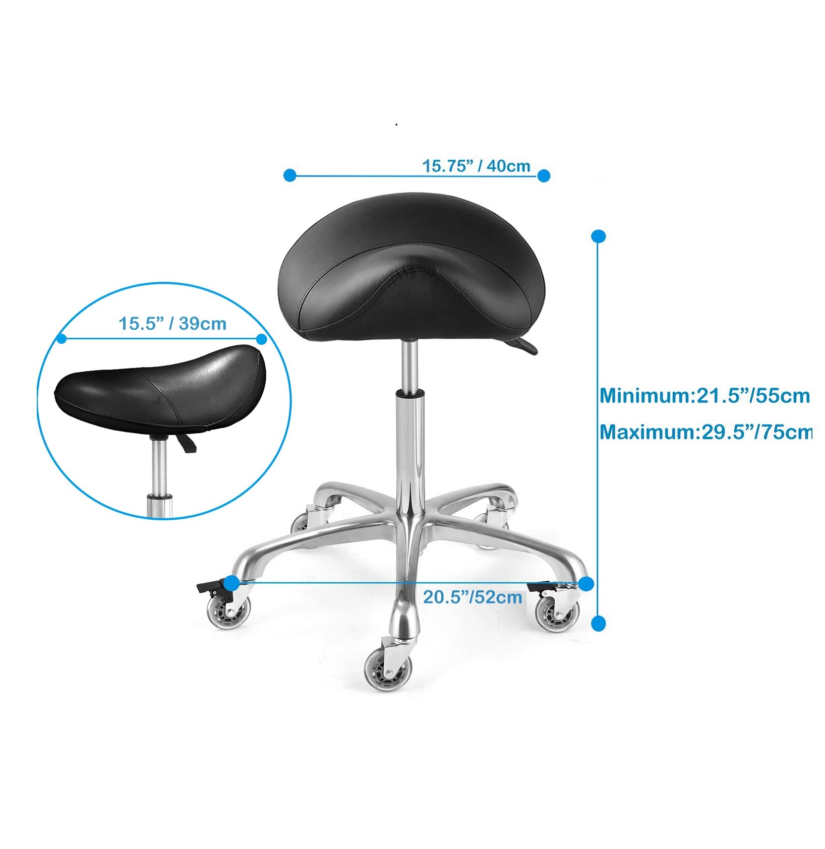 McDooFly Ergonomic Saddle Stool with Wheels Rolling Saddle Chair Heavy Duty Height Adjustable Swivel Hydraulic Stool for Dental Clinic Massage Salon