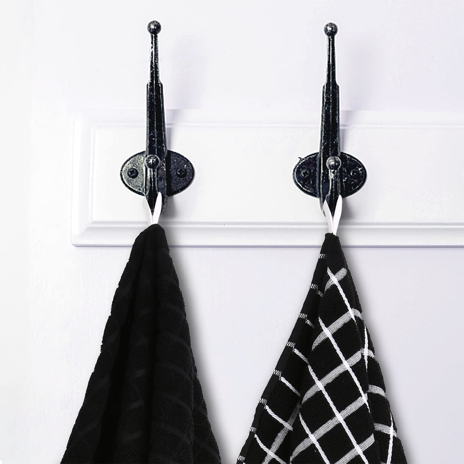 samsto Kitchen Towels Cotton Black - Tea Towels Absorbent - Thick Dish Hand Towels for Kitchen with Hanging Loops, 45x65cm, 4 Pack