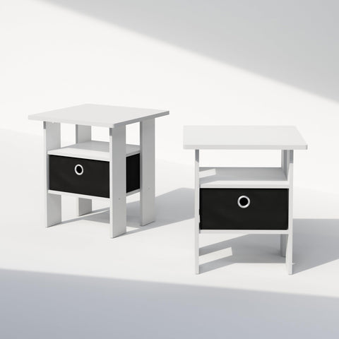 Furinno TIDUR Set of 2, Bedside Table with Storage Bin, White