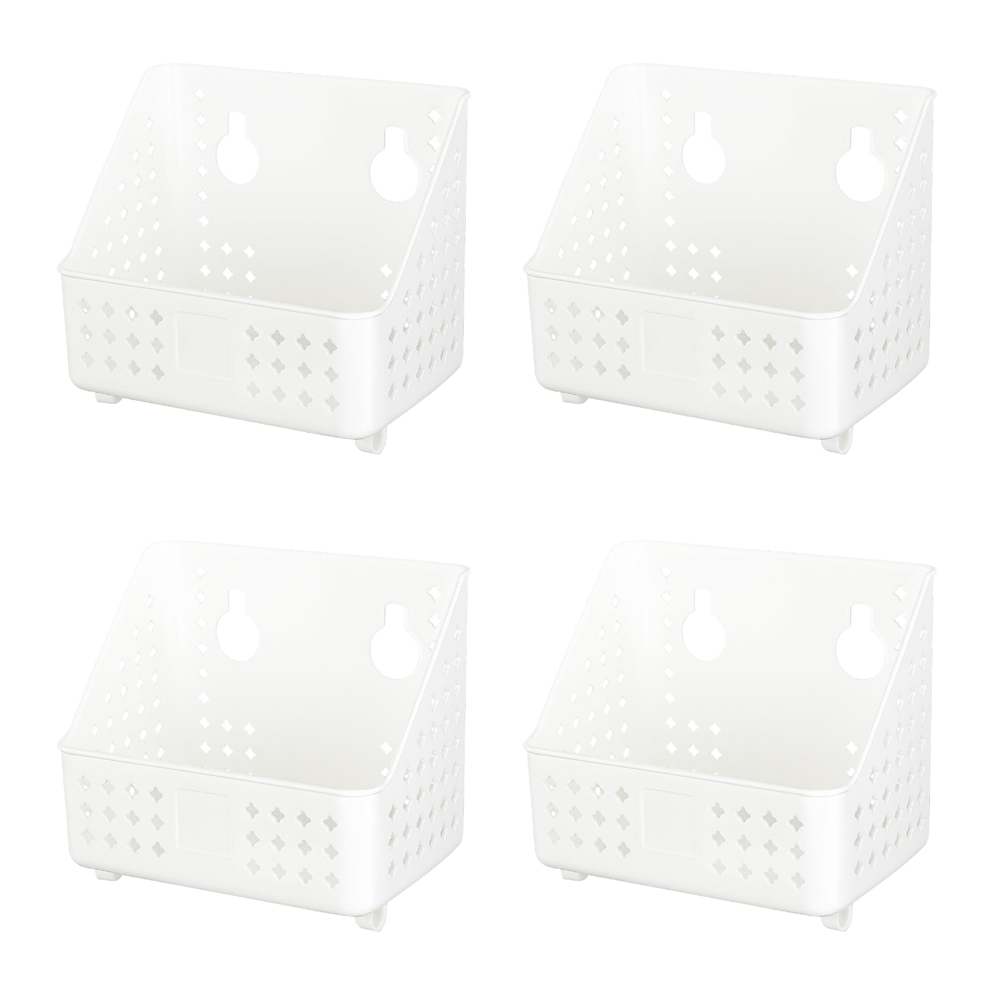 Cetomo Plastic Hanging Baskets with Hole, Wall Mounted Storage Boxes, Hangable Shelf Basket Organizer with Hooks, for Bathroom Shower Home Kitchen