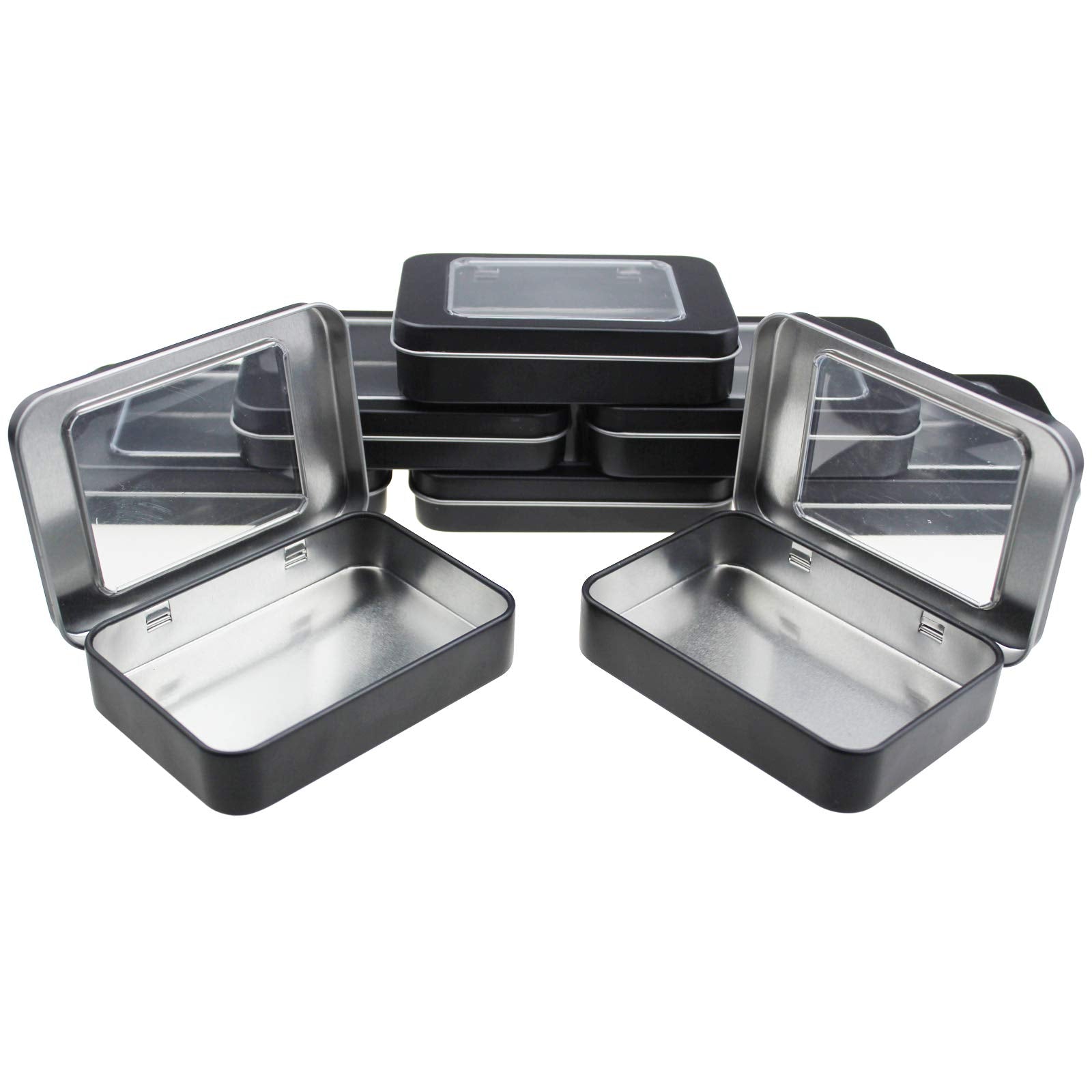 Goodma 8 Pieces Rectangular Metal Empty Hinged Tins, Black