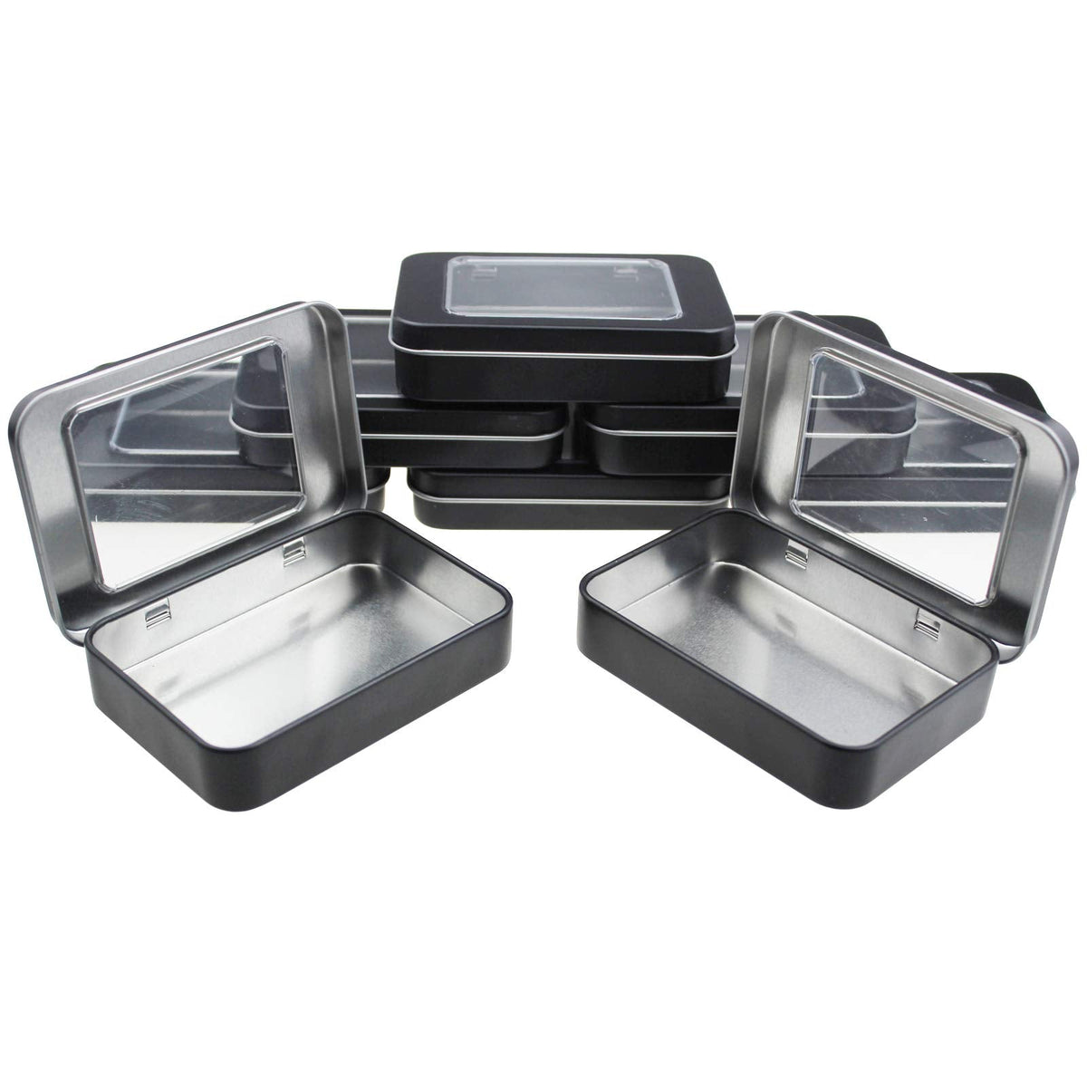 Goodma 8 Pieces Rectangular Metal Empty Hinged Tins, Black