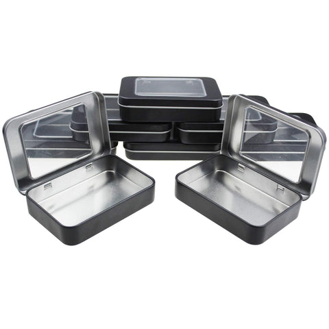 Goodma 8 Pieces Rectangular Metal Empty Hinged Tins, Black