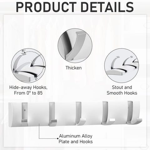 2 Pack Wall Mounted Floating Coat Rack, Wall Rack with 5 Retractable Hooks