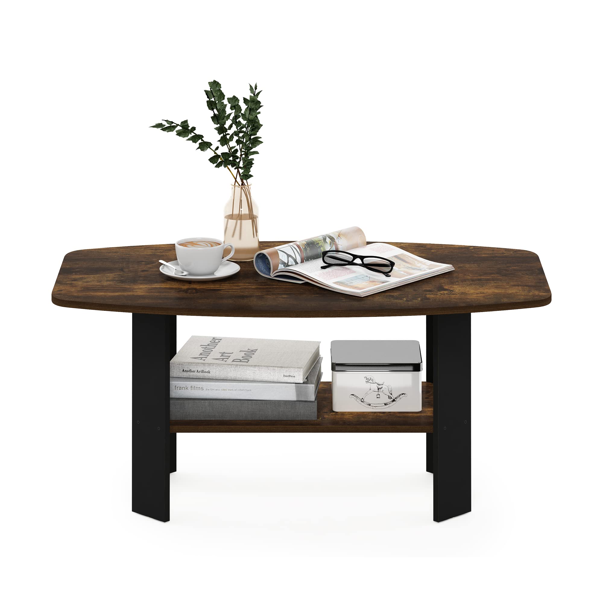 Furinno SIMPLE DESIGN Coffee Table, Small Coffee Table wih Open Shelf, Side Table, for Living Room, Home Office, Amber Pine