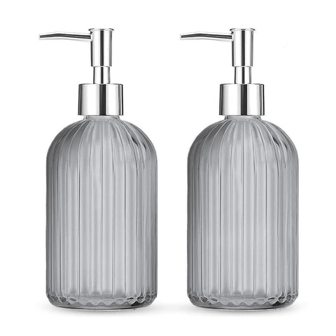 2 Pack Glass Soap Dispenser Bottle with Pump,14 Oz Clear Glass Jar Soap Liquid Hand Soap Dispenser, Refillable Liquid Hand Jar Dispenser for Bathroom