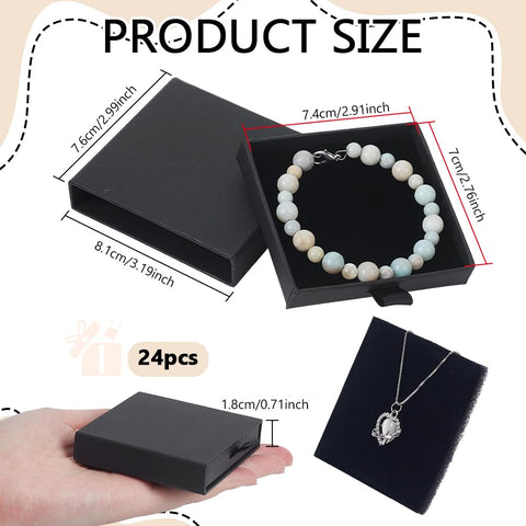 NBEADS 24Pcs Cardboard Jewelry Packaging Boxes, 8.1x7.6x1.8cm Square Jewelry Packaging Box with Lid and Sponge Inside for Ring Necklaces Bracelets