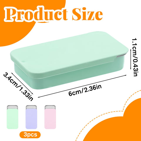 JIYIN 3 PCS Metal Tin Box Containers, Mini Rectangular Slide Top Tin Box Containers 2.36 by 1.33 by 0.4 Inch Empty Hinged Container for Candies