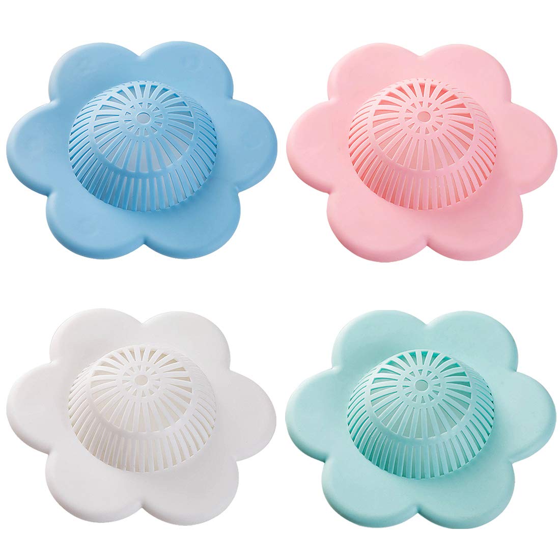 2 Pcs Drain Covers with 2 Pcs Hair Drain Clog Remover, Kitchen Bathroom Hair Catcher Drain Protector Tub Drain Filter