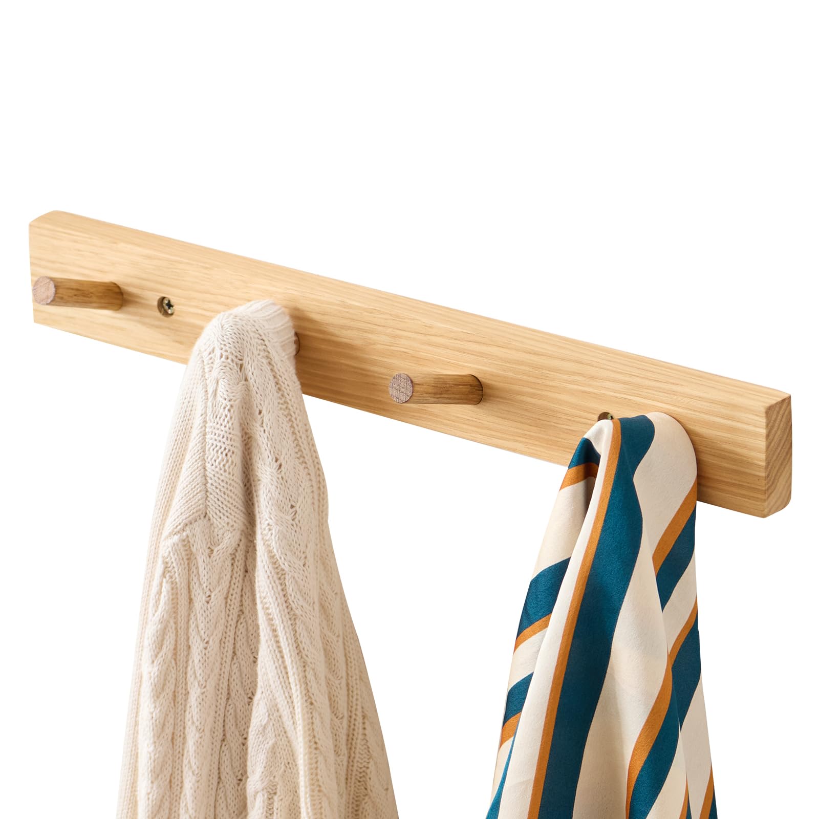 TREOAKWIS Coat Hooks Wall Mounted, 40cm Wooden Coat Rack with 4 Hooks