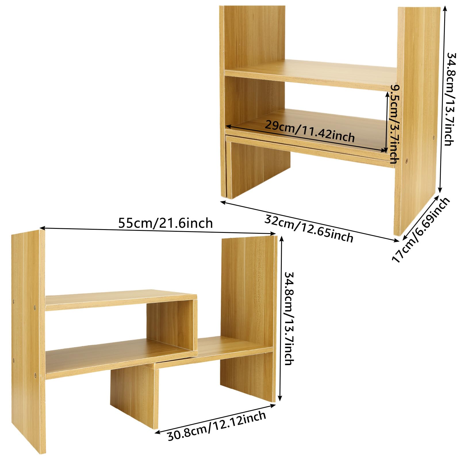 DAJAVE Desktop Bookshelf Organiser Wooden Desktop Storage Shelf Adjustable Desktops Shelf Expandable Desk Bookcase Desk Shelves Unit Desktops Display