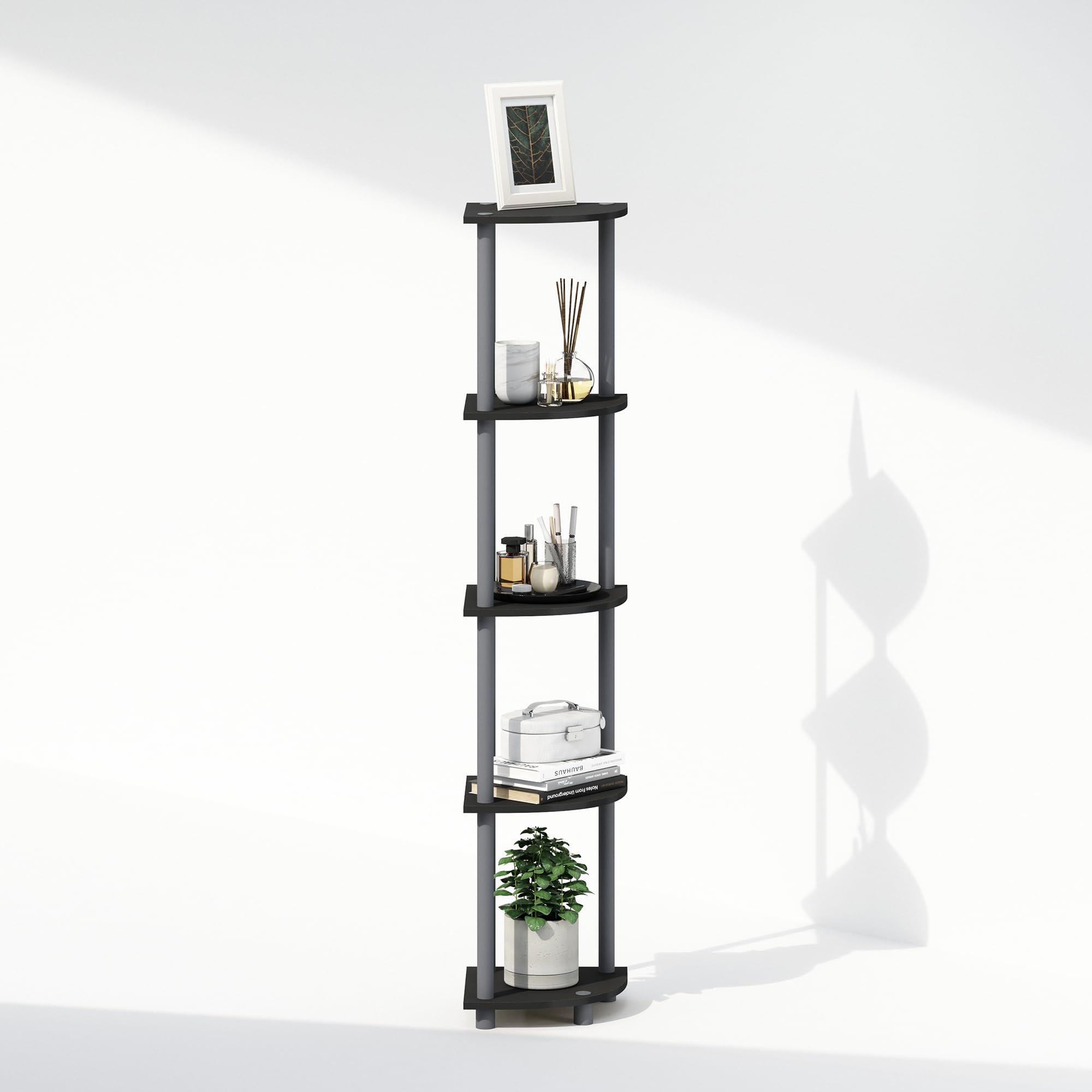 Furinno TURN-N-TUBE Corner Shelf, 5-Tier Corner Display Rack, Shelving Unit, for Organization and Storage, Living Room, Home Office, Garage, Bedroom