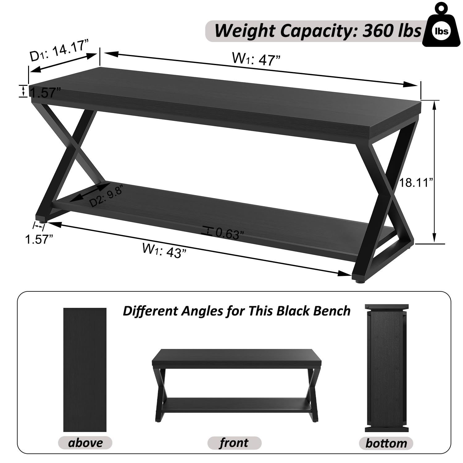 IBF Shoe Storage Bench Entryway shoe Benches for Hallway 120cm Black Oak