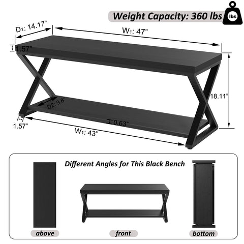 IBF Shoe Storage Bench Entryway shoe Benches for Hallway 120cm Black Oak