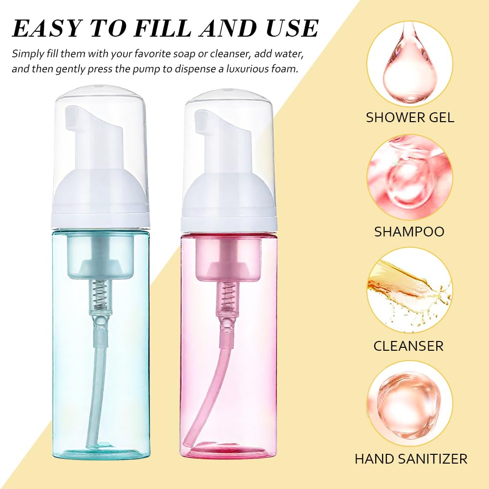 2 Pack Foam Pump Bottle, 60 Ml/2 Oz Portable Mousse Foam Soap Dispenser, Clear Mini Refillable Pump for Travel Skin Care